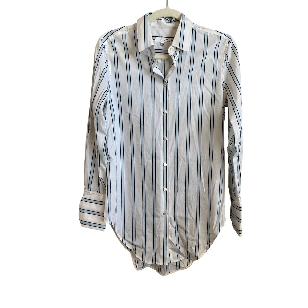 Equipment Femme Blue White Striped Cotton Button Down Shirt XS